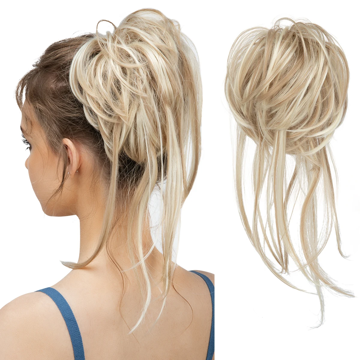 Synthetic Elastic Curly Messy Bun Hairpiece Scrunchie - Black, Blonde, Brown Natural Faux Hair Chignon Band Updo