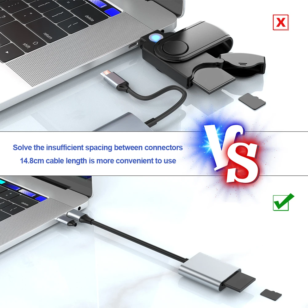 스마트폰용 TF SD 카드 어댑터, 2-in-1 SD3.0 SD4.0 + TF 카드 리더, 5Gbps USB C 카드 리더 어댑터, 2 개 카드 동시 읽기