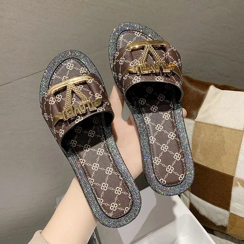 Summer Women Slippers Outdoor Ladies Slipper Luxury Designer Metal Button  Letter Decoration Flat Beach Shoes Indoor Flat Sandals - AliExpress