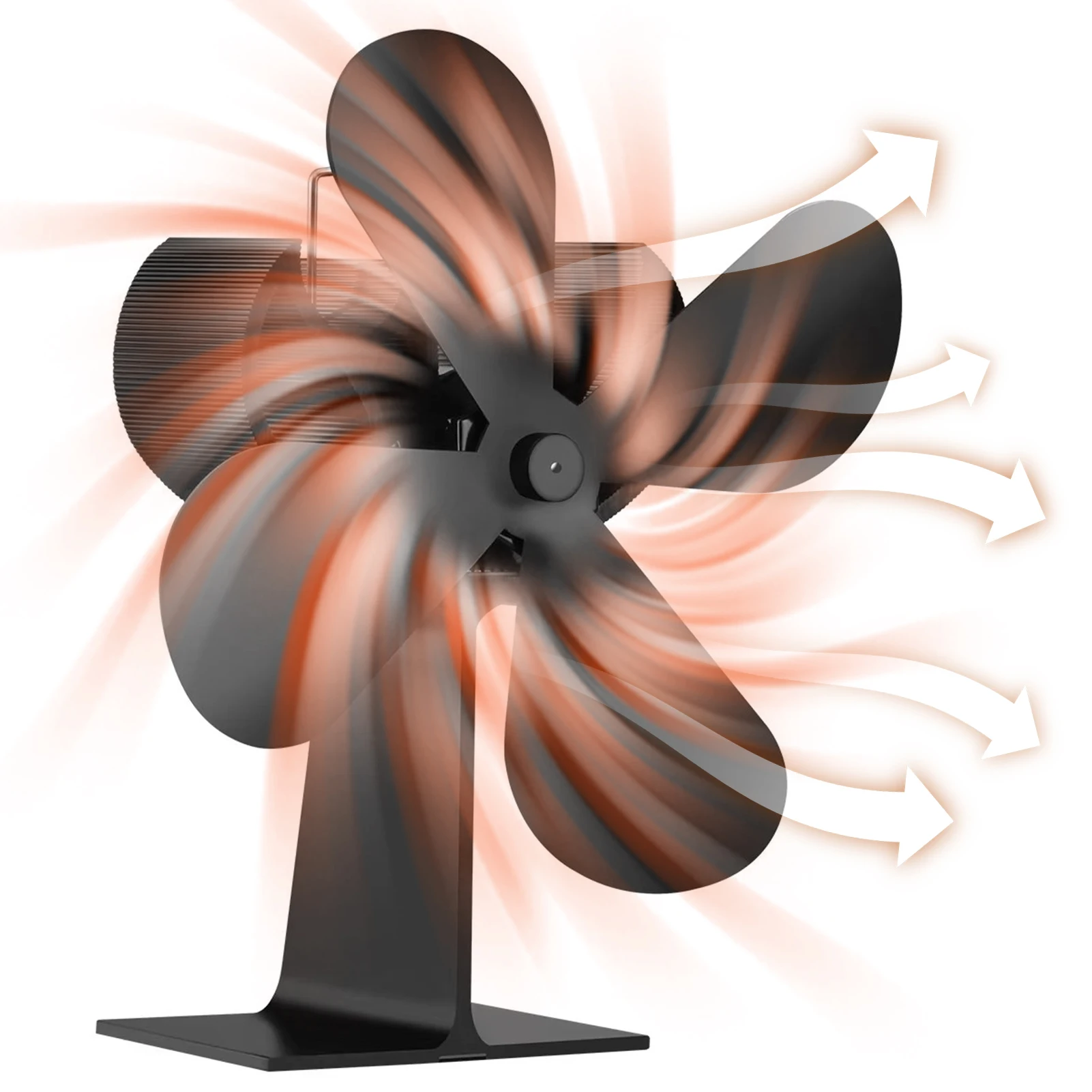 Fireplace Fan Heat Powered Stove Fan Black 4 Blades Quiet Fireplace Efficient Heat Distribution Stove