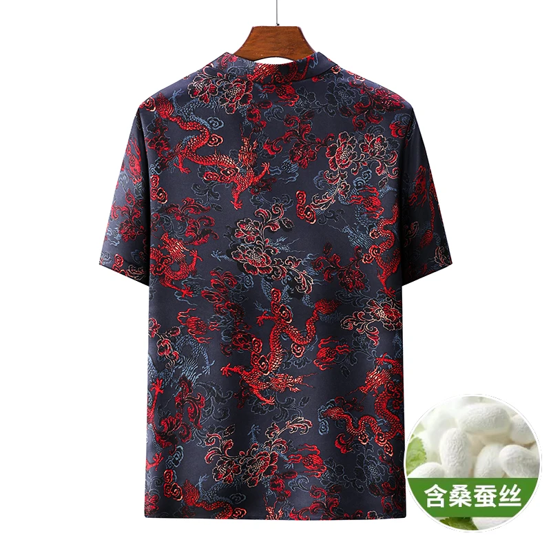 Tang Costume Print Dress Men Shirt Real Silk Short Sleeve Frog Summer Quality Gambiered Canton Gauze Easy Care Camisas De Hombre 2