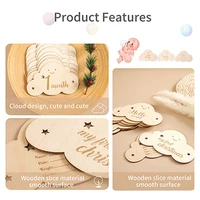 Wooden Baby Milestone 0-12 Months Baby Newborn Cartoon Cloud Shape Photography Accessories Growing Up Card Gifts For Newborns 4