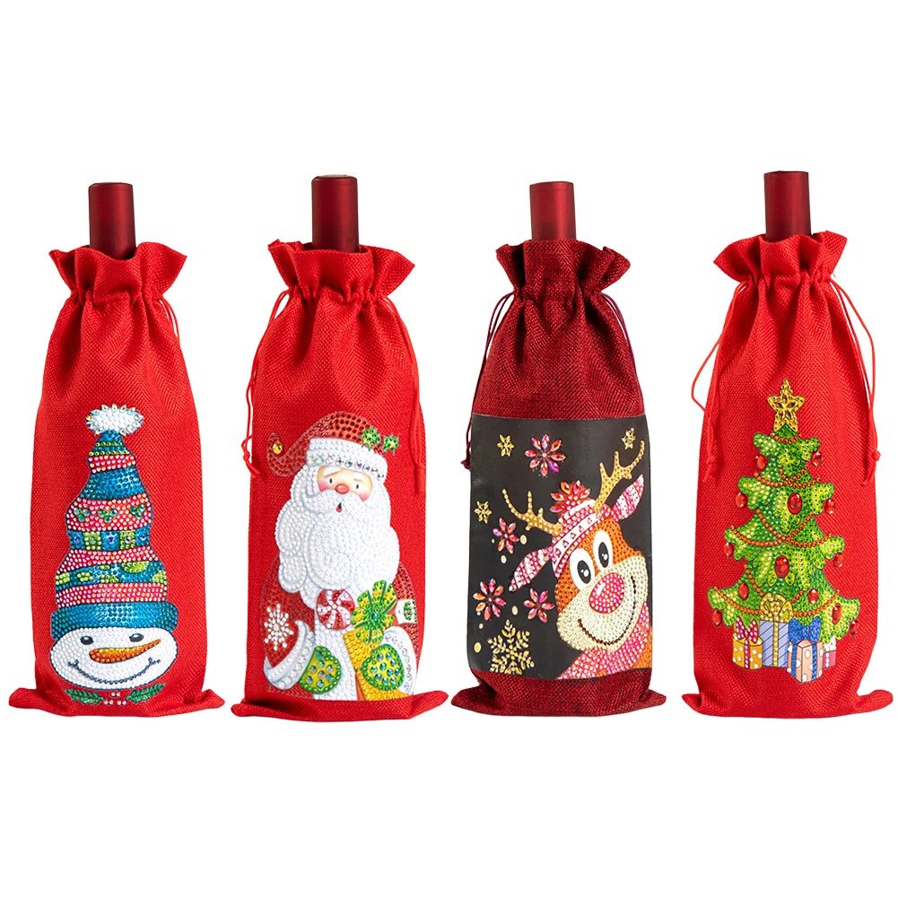 Christmas 5D Diamond Art Wine Gift Bag – DIY Rhinestone Drawstring Linen Bottle Cover, ... - SKU DAWB0949 - UGI Packaging