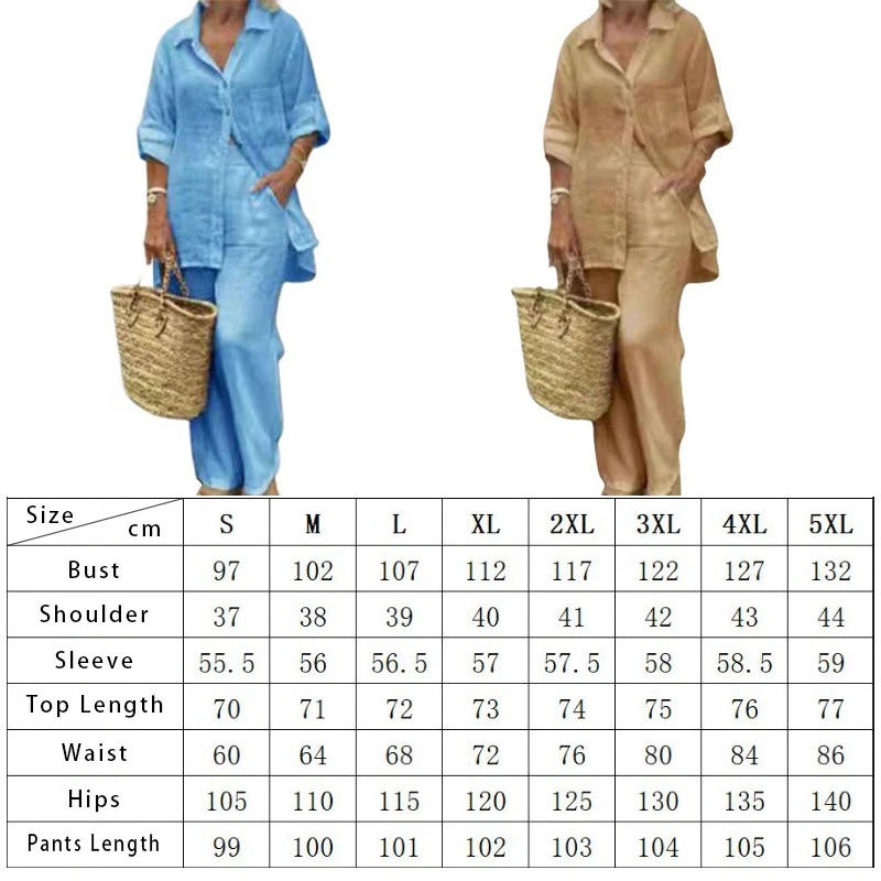 New Cotton Linen Suit Women's Tracksuit Oversize Shirt Loose Pants Set Female Trendy Daily Casual Fashion Ladies 2 Piece Sets