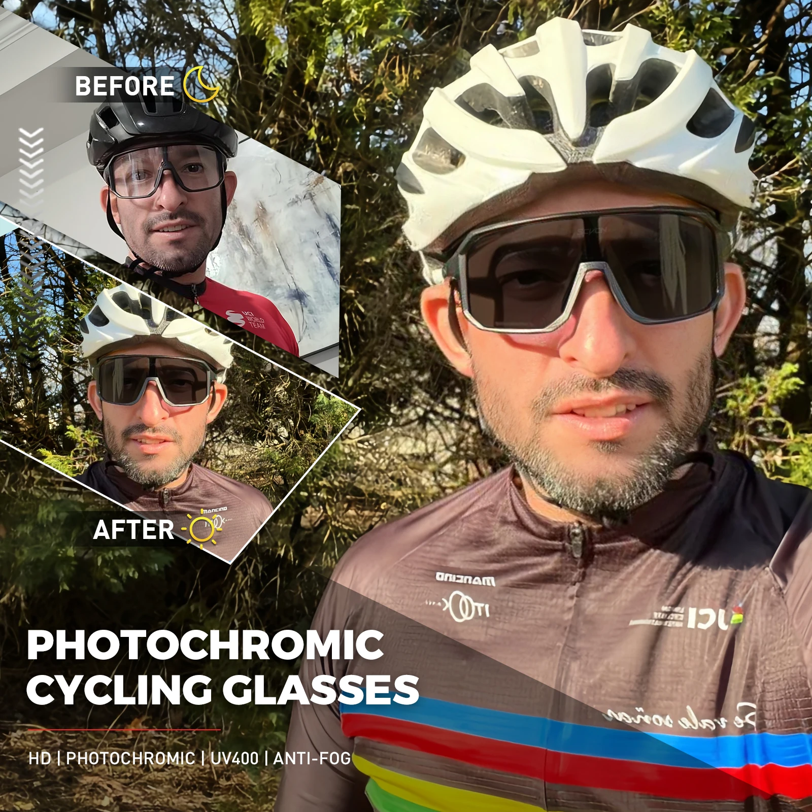 Cycling Sunglasses SCVCN Photochromic Sunglasses Men Mtb Road Bike Glasses Outdoor Sports Mountain Hiking Women Bicycle Cycling UV400 Goggles