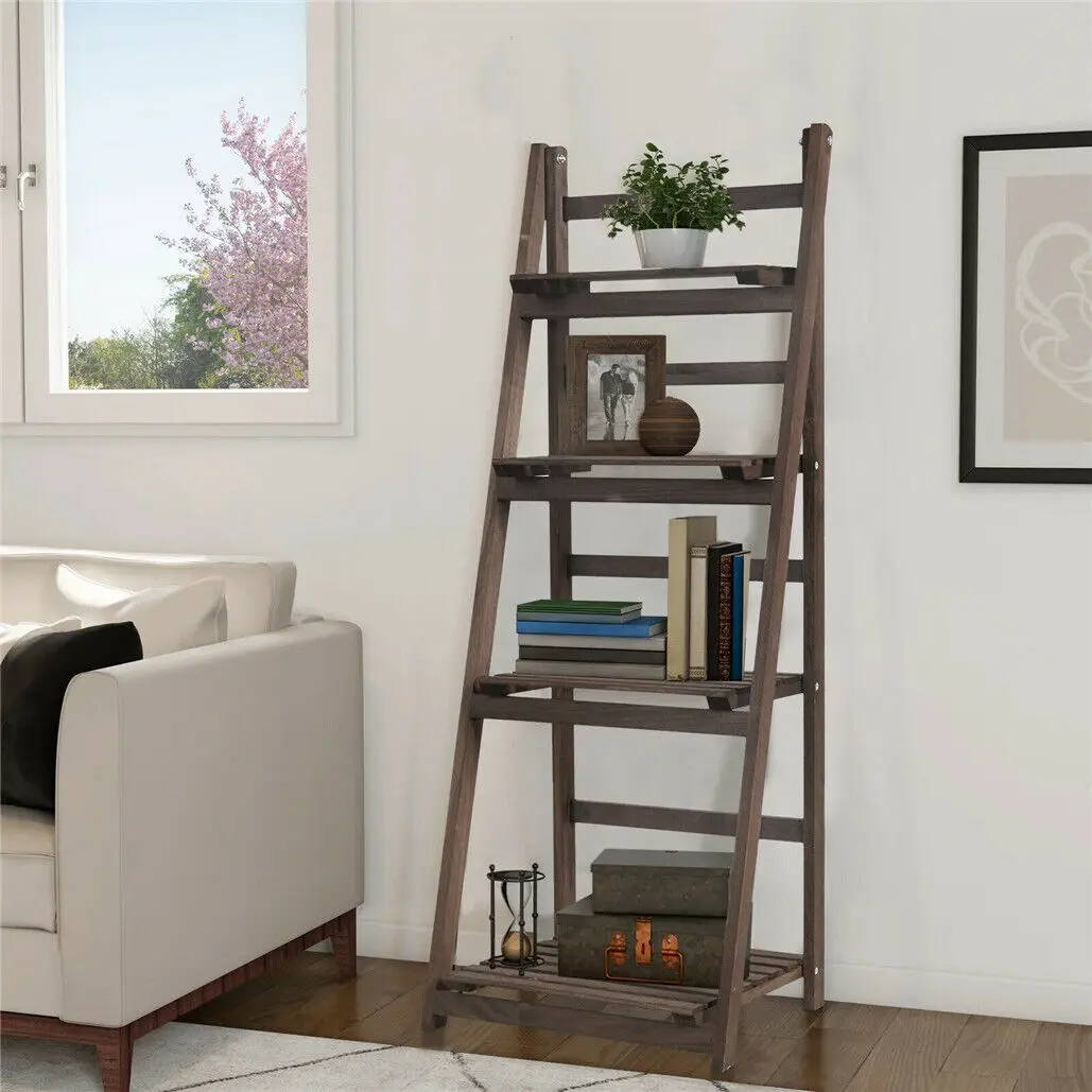 4 Tiers Wooden Flower Display Stand Ladder Storage Shelf for Indoor Outdoor — view 6