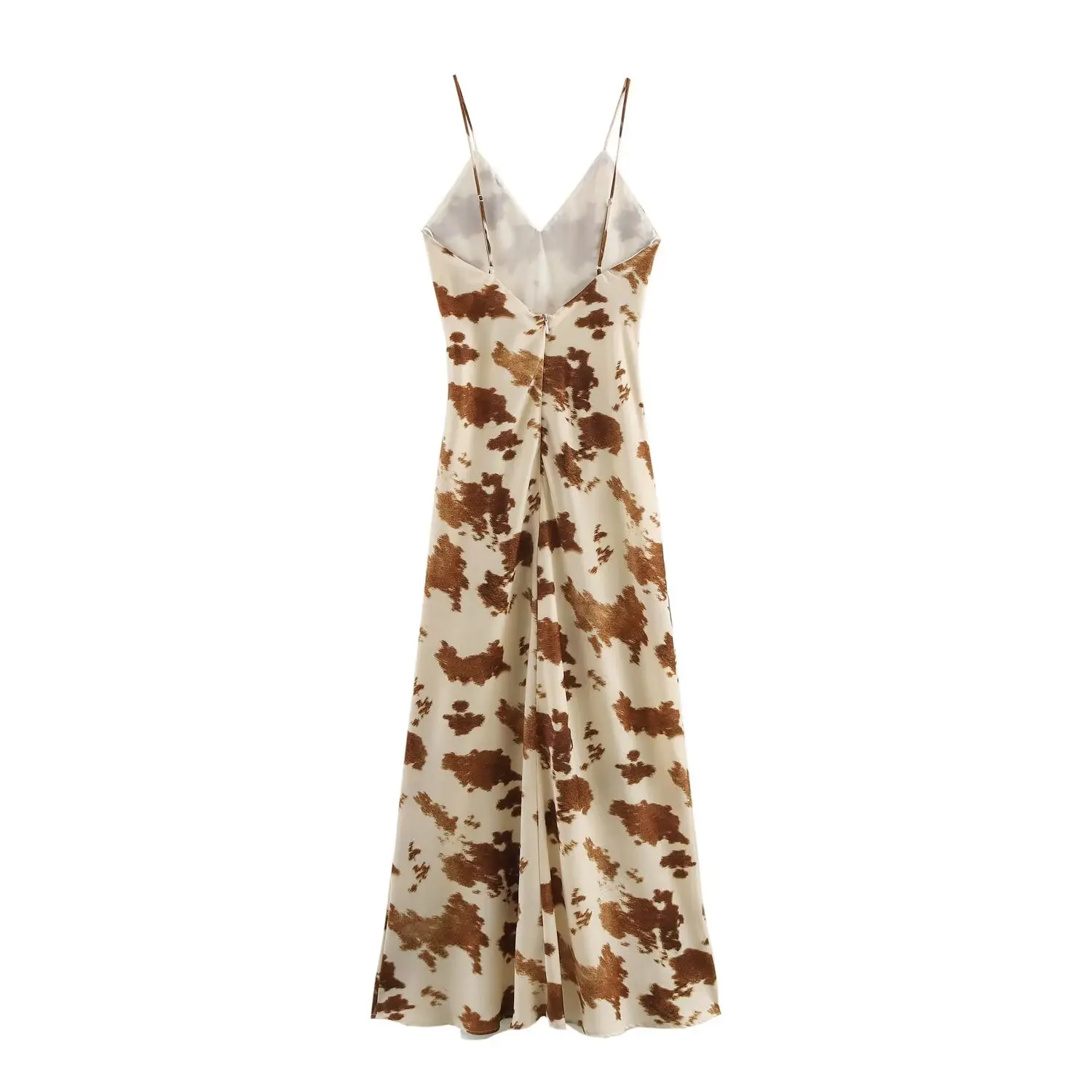 HH TRAF Woman Slim Evening Sling Dress 2025 Summer Women Printed Midi Dresses Back Zipper V-Neck Sleeveless Backless Dresses 2
