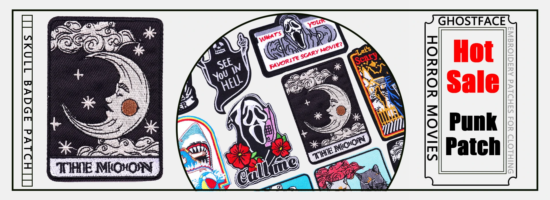 Horror Schädel Patch Hippie Rock Streifen Embroideried Patches Thermoadhesive Patches Für Kleidung Punk Flamme Patch Abzeichen DIY – Detail 1