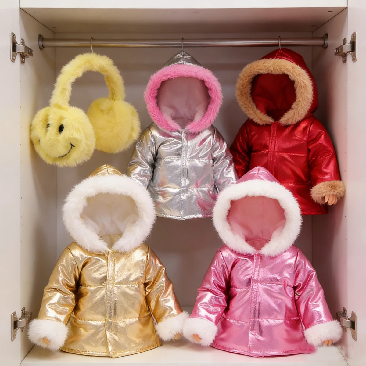 Cute Doll Accessories 18Inch American Doll Hanging Ear Covering Yellow Cartoon Smile Face Winter Clothes For 43cm New Born Doll