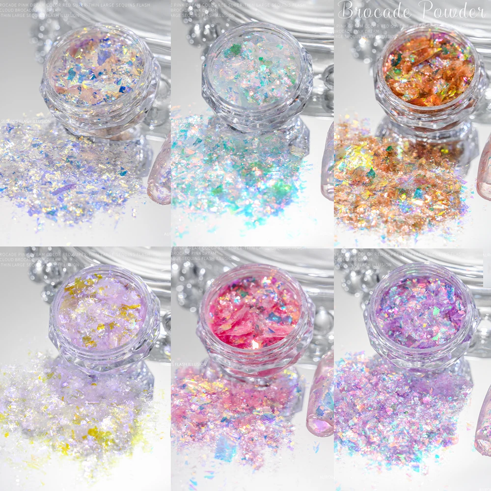 6 Colori 3D Flakes Opal Nail Glitter Powder Fiocchi Rotti Irregolari Yuki Chunky Paillettes Aurora Opal Powder Nail Glitter Accessor