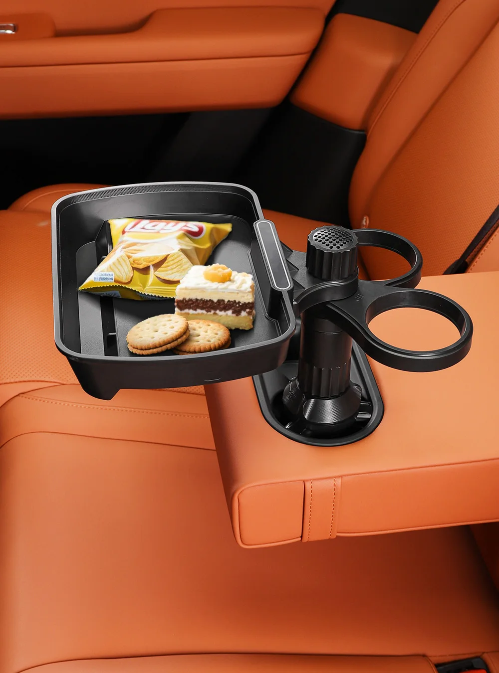 Dual Cup Holder Expander Adjustable for 360°Rotating Multifunctional Car Food Tr