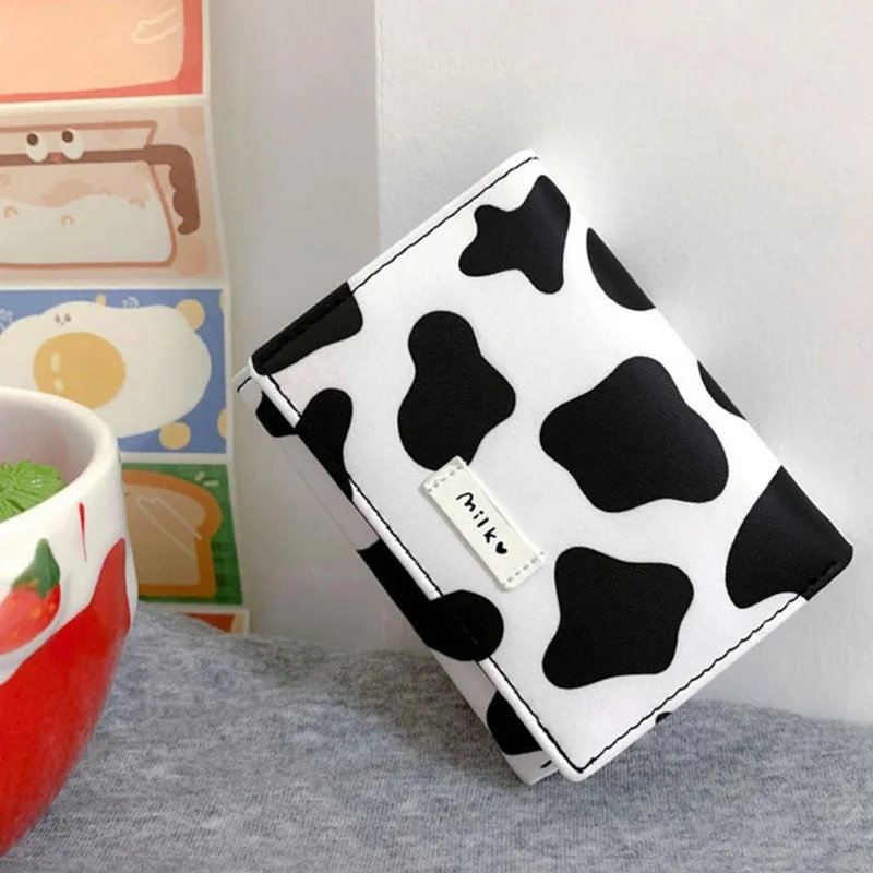 Women Wallet Pu Leather Cartoon Cow Cattle Short Multi-card Slot Coin Purses Triple Fold
