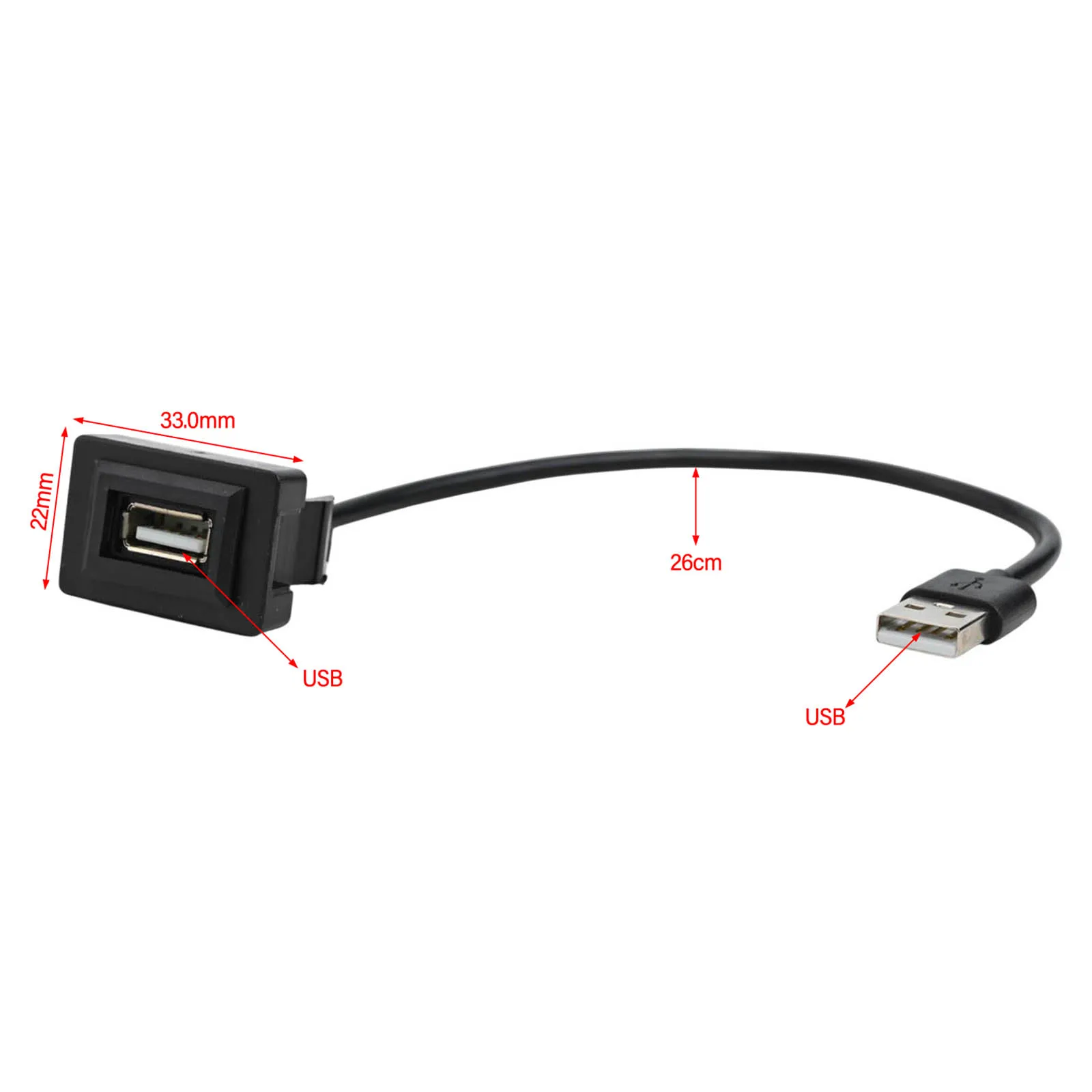 도요타 짧은 대시보드용, 힐룩스, 프라도, 랜드크루저용 차량 대시보드 매립형 USB 2.0 패널 연장 케이블 어댑터