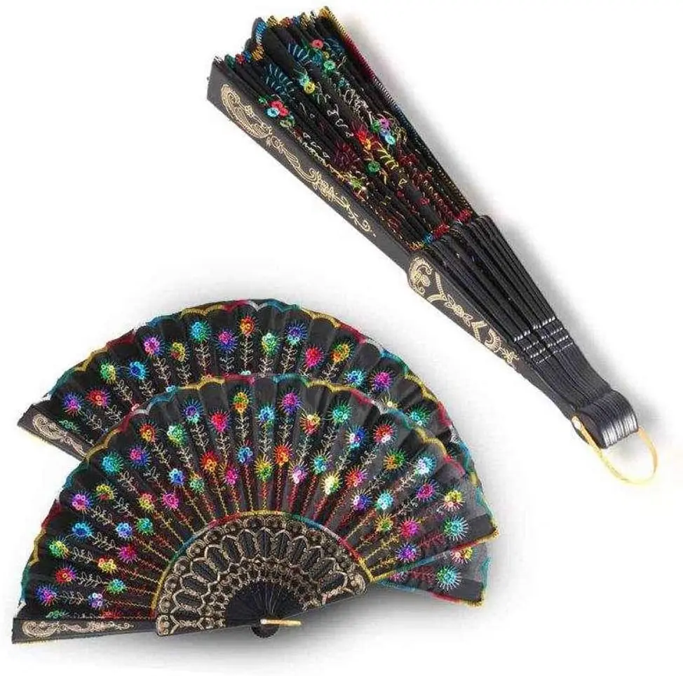 중국 스타일 공작 패턴 핸드 팬, 빈티지 실키 핸드헬드 접이식 선풍기