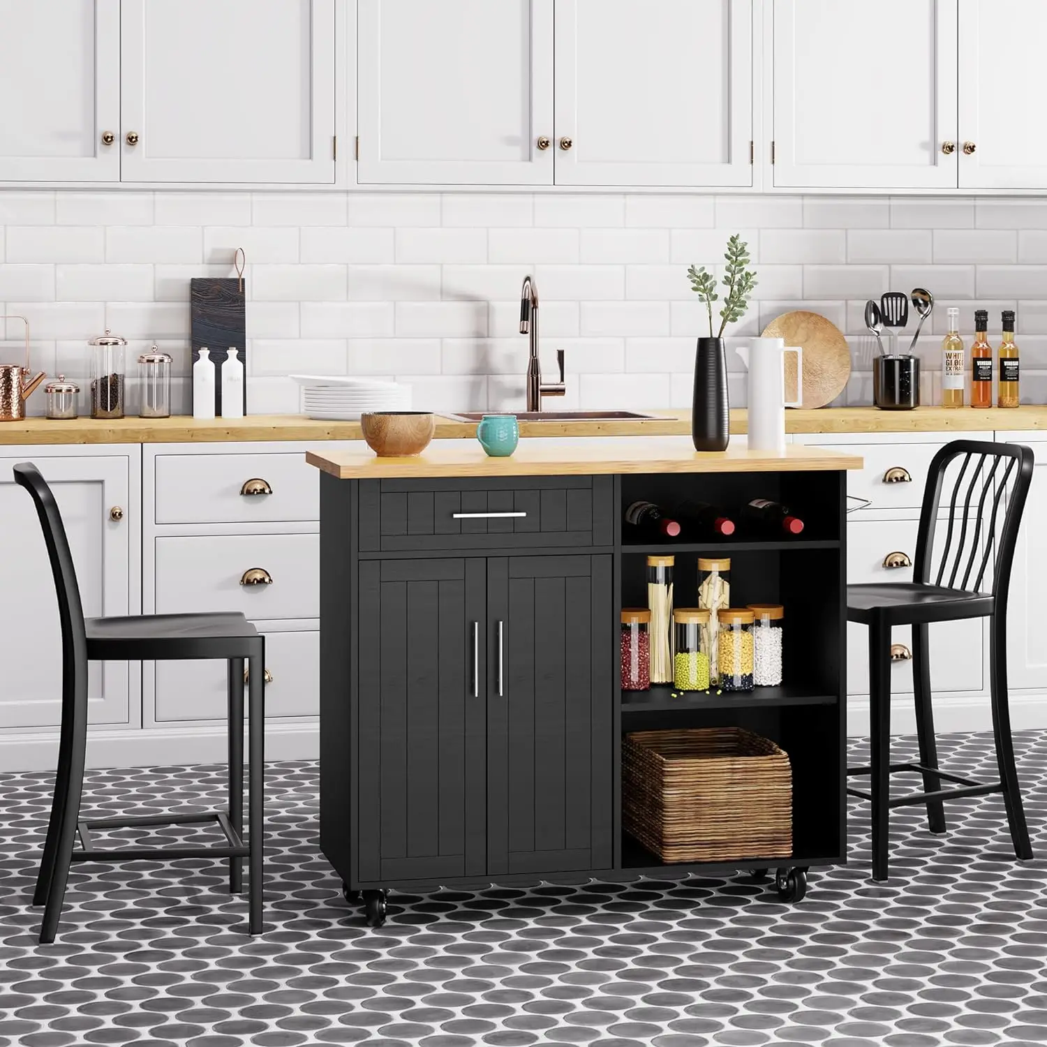 

Shintenchi Kitchen Island Cart with Storage,Rolling Kitchen Island Side Table on Wheels with Large Worktop,Storage Cabinet,Towel