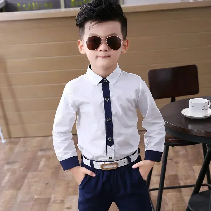 Boys Blouses Long Sleeved Shirts England Style Outerwear Kids Necktie Jacket Spring Autumn 2 To 10Yrs Children's Clothing