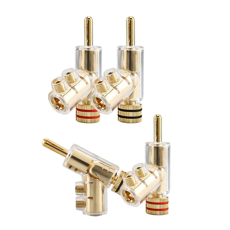 4 Piece 45 Degree Angled Banana Connectors For AV Receiver,Amplifier Speaker Gold