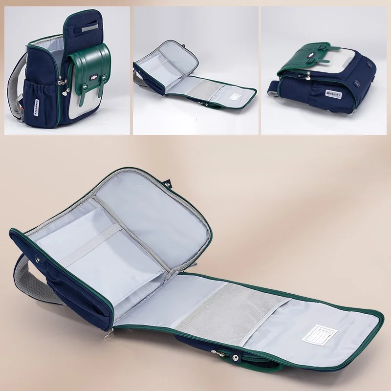 Primary Grade 1-6 Children British Style Horizontal Backpacks for Student New Girl Boy Oxford Fashion Large Schoolbags with Belt 4