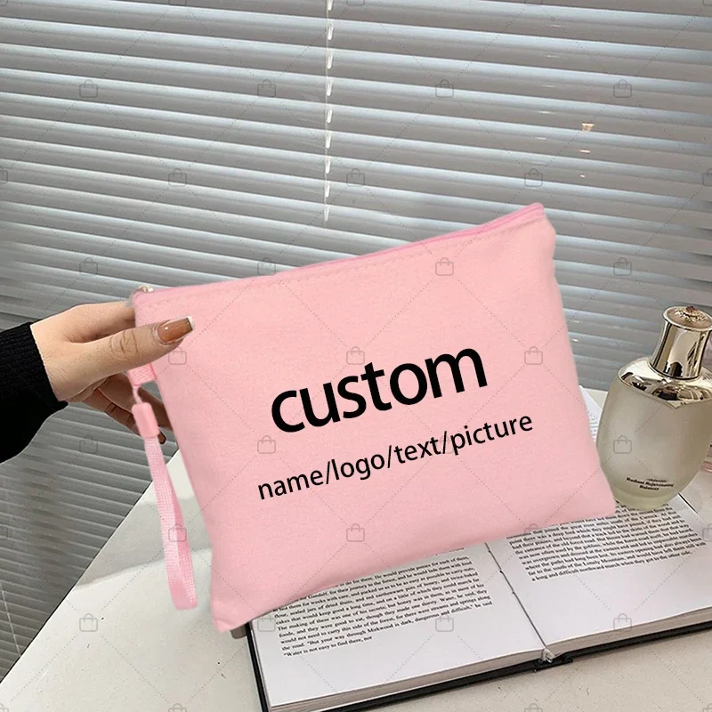 Cosmetic Bag Personalized Name Text Picture Canvas Toilet Kit Teacher Birthday Gift Mini Makeup Pouch