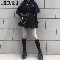 Gothic Skirt Set Loose Shirt Pleated Mini Skirts 2 Piece Sets Korean Retro Casual Outfits Women Spring Summer Aesthetic Y2k Suit - Image 2