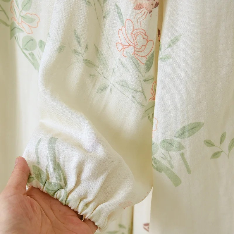 Neue Pyjamas Frau Baumwolle Nachtwäsche Set Lose Beiläufige Hause Tragen Kleidung Drucken Vintage Nachtwäsche Pijama Weibliche Schlafen Nachthemd – Detail 12