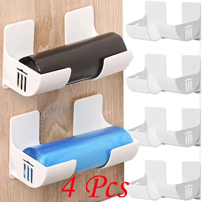

4PCS Wall Mounted Trash Bags Holder Garbage Bag Storage Box Organizer Plastic Bag Film Container Dispenser For Kitchen Shelf