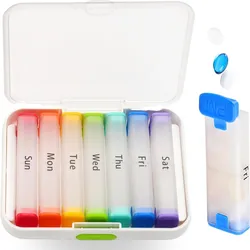 Dual - Compartment Weekly Pill Organizer with Moisture - Proof Design - Portable Supplement and Vitamin Storage Solution (White)