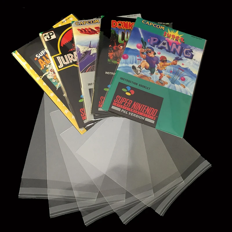 pçs resealable inserção manual de proteção sacos mangas de plástico para snes bolsa instruções caso do folheto