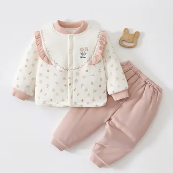 Baby Girl Winter Clothes Quilted Warm Fall Long Sleeve Tops Pants Two Pieces Baby Girl Christmas Outfit 1st Birthday Infant Sets 1