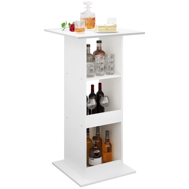 Mesa De Bar Alta Con 3 Estantes - Roble Claro Y Metal - 91cm De Altura - Ideal Para Cocina O Comedor