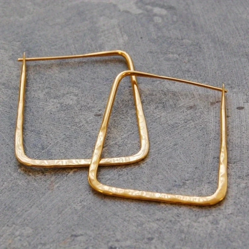 Vintage Originalität Gold Farbe Metall Geometrie Quadratische Baumeln Ohrringe für Frauen Schmuck