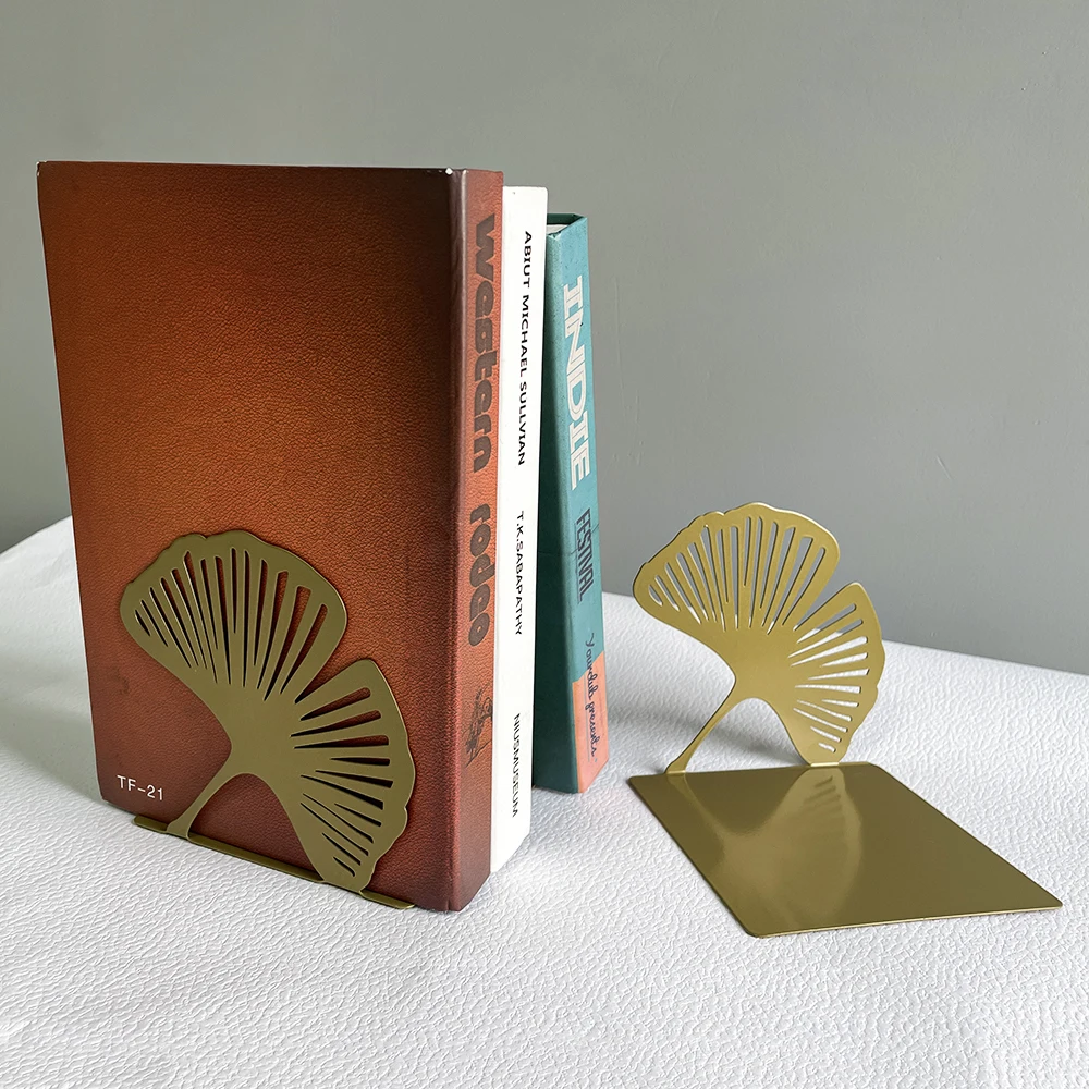 Ginkgo Book Ends Metal Bookend Office Desktop Home Bookshelf 2pcs book organizer book holder book terminal