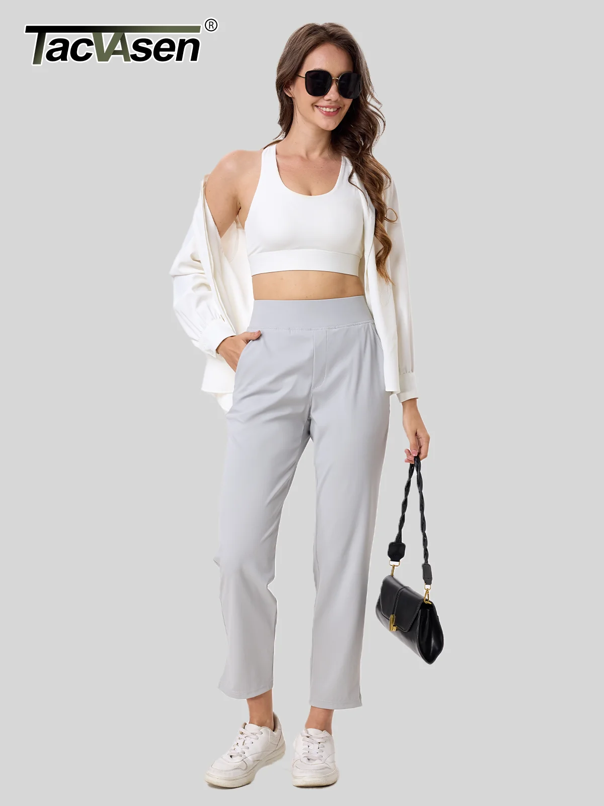 TACVASEN UPF 50+ Golf Pants Women's Lightweight Quick Dry Stretch Pants High Waisted Work Athletic Casual Pants 5 Pockets 2