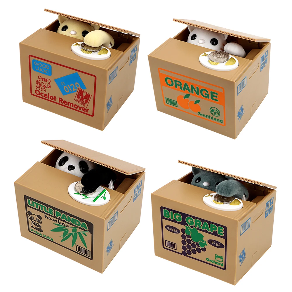 Electronic Money Boxes Piggy Banks Kids Gift Automated Panda Cat Steal Coin Bank Money Saving Box Cute Plastic