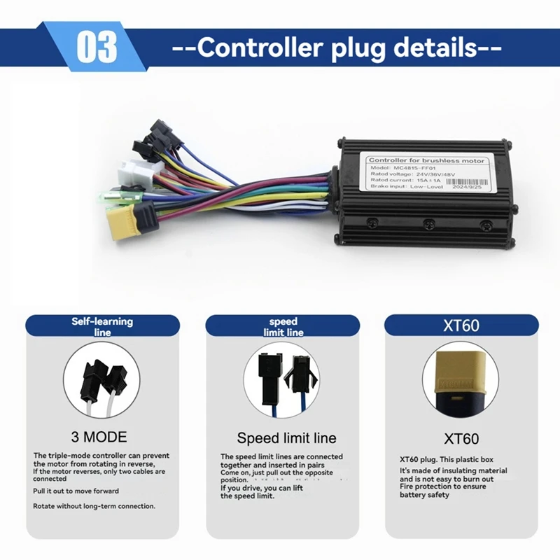 Electric Bike Controller Ebike 3 Mode 24V-48V 15A Sinewave