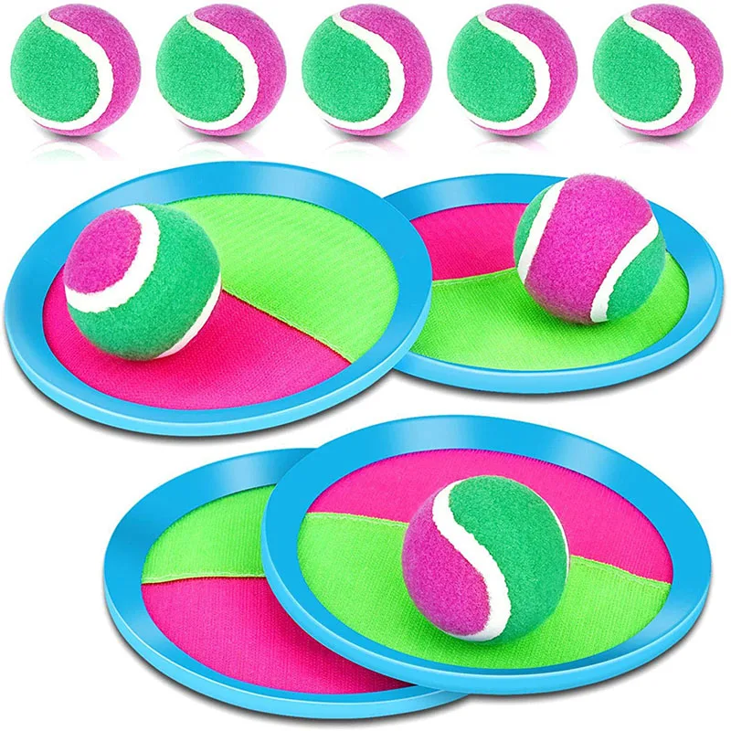 

Toss and Catch Ball Set Toss Paddle Beach Toys Family Back Yard Outdoor Games Lawn Target Throw Catch Sticky Mitts Set Kid Gifts