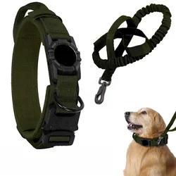 Tactical Dog Collar with Metal Buckle and AirTag Holder - Adjustable GPS Collar - M Neck 38-47CM (Green Collar Set)