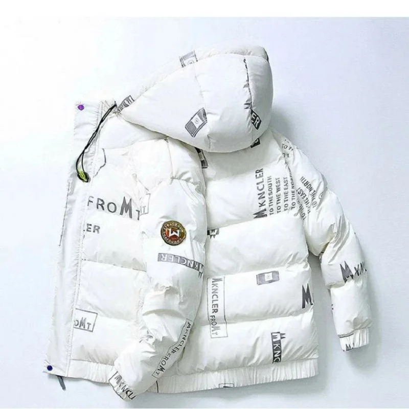 

White Duck Down Jacket Men's Winter Fashion Casual Short Coat Shiny Hooded Windbreaker Youth Men Outwear Down Coat Parkas