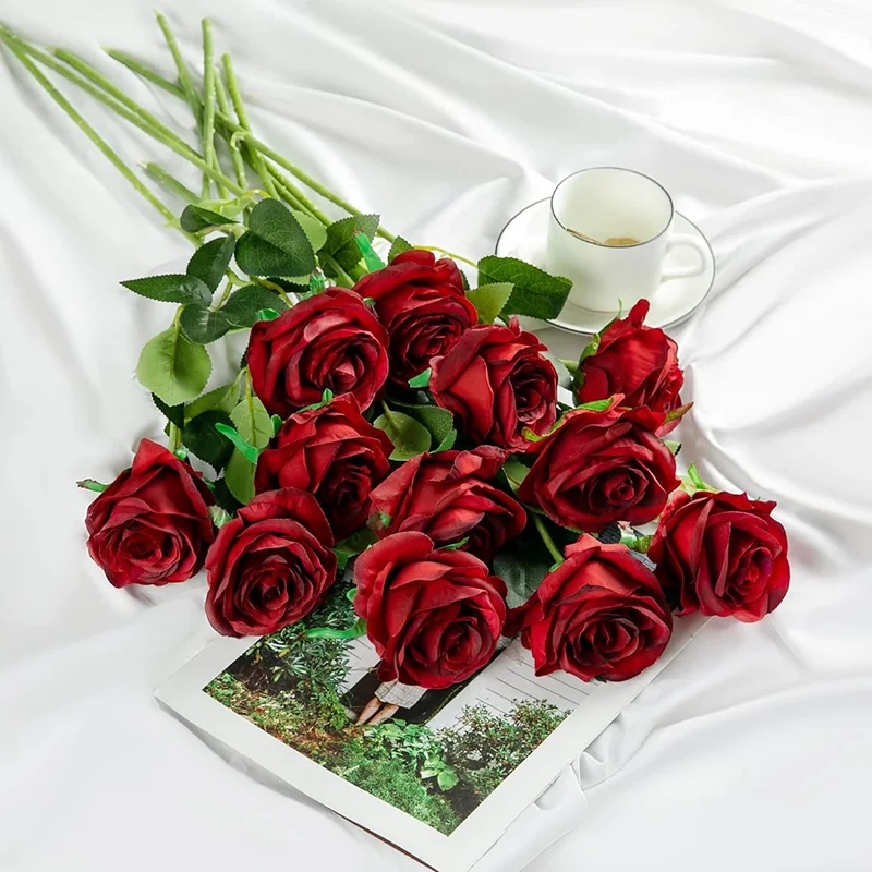 Set of Realistic Artificial Red Roses for Romantic Home and Event Decoration