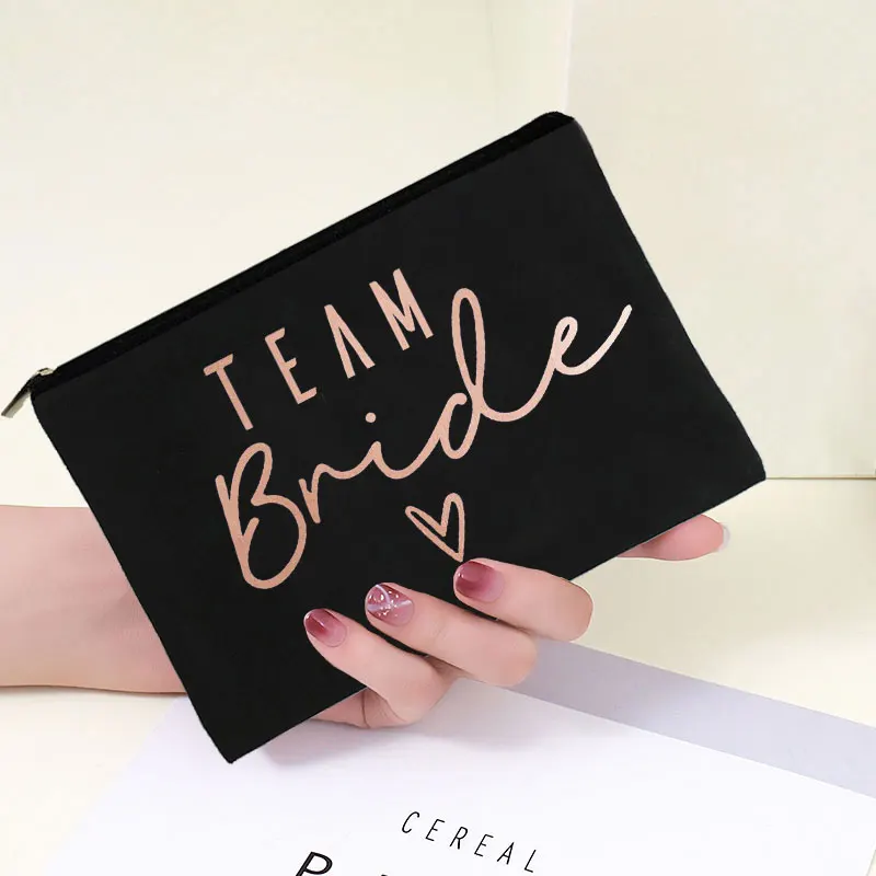 Team Bride  Printed Love Logo Women Makeup Pouch Bridesmaid Pocket Lipstick Makeup Brush Bag Large Capacity Wash Bag for Wedding 5