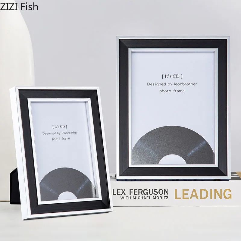 

Креативная фоторамка с серебряными краями, современный декор, 6/7 дюйма, деревянные рамки для картин, фигурки, портрет, рамка для комнаты, эстетическое украшение