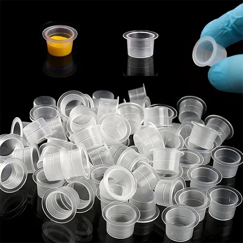 Disposable Tattoo Ink Cups 100pcs Plastic Pigment Clear Holder Container Caps Tattoo Permanent Makeup Microblading Supply