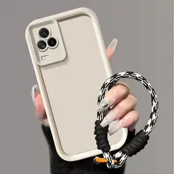Matte Back Weaving Lanyard Shockproof Phone Case with Skin Feel Protection for Vivo V21e (Bzgstyjt white)