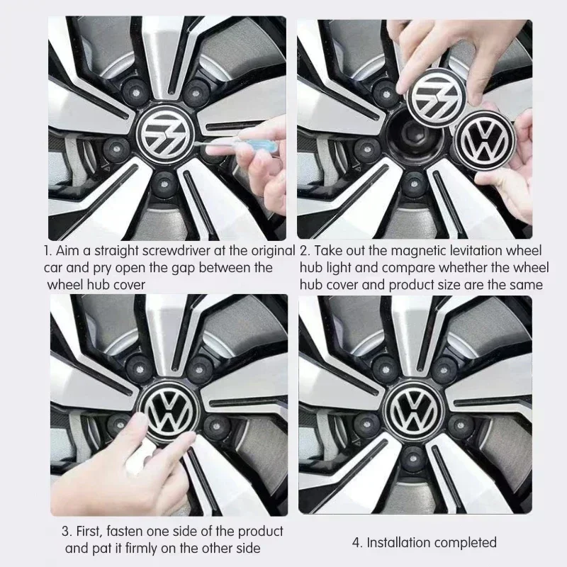 엠블럼 자동차 스티커 VW 4개 허브 LED 라이트 캡 자동차 플로팅 조명 휠 센터 커버 캡 폭스바겐 골프4/6/7 투아라용