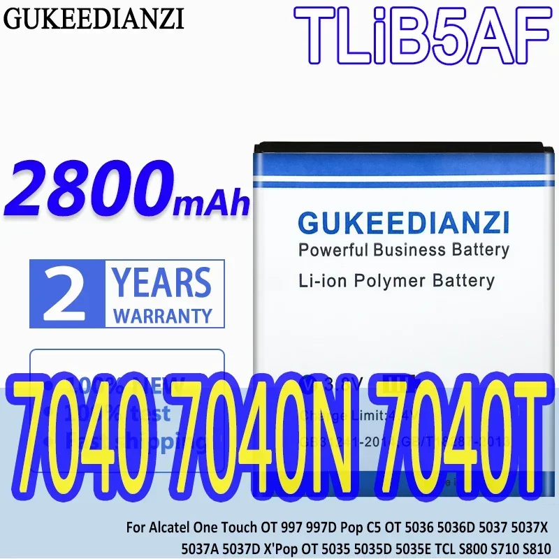 Batteria Tlib5Af 2800Mah Per Alcatel One Touch Ot 997 997D Pop C5 5036 5036D 5037 5037X 5037A 5037D 035 5035D 5035E