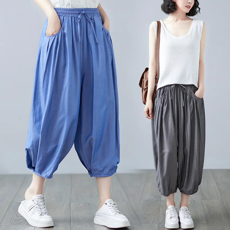 

Summer Cool Women Yoga Pants with Pocket Harem Wide Leg Sweatpants Baggy Running Jogger Fitness Workout Casual Pant Activewear