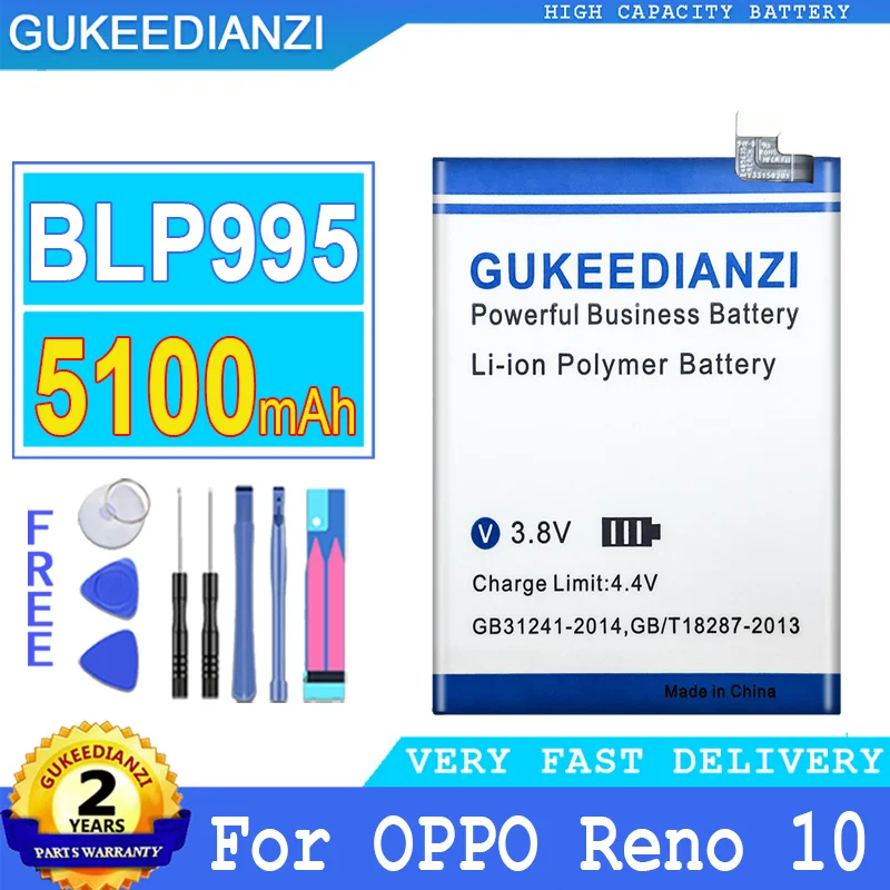 

5100mAh GUKEEDIANZI Battery BLP995 For OPPO Reno 10 reno10 Big Power Bateria