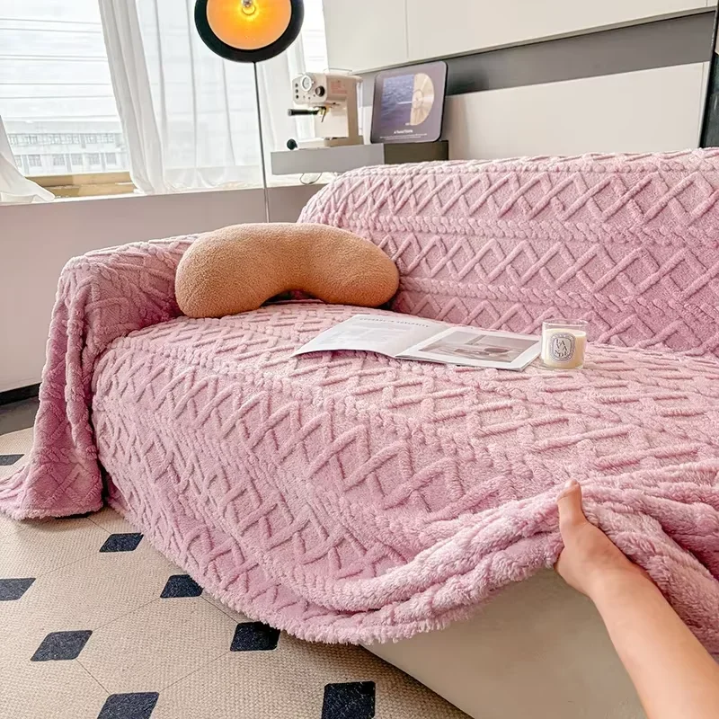 Super Warm Blanket for Sofa Coral Fleece Sofa Blanket Towel for Winter Soft Thick Couch Cover for Living Room 1/2/3/4 Sofa Cover 3