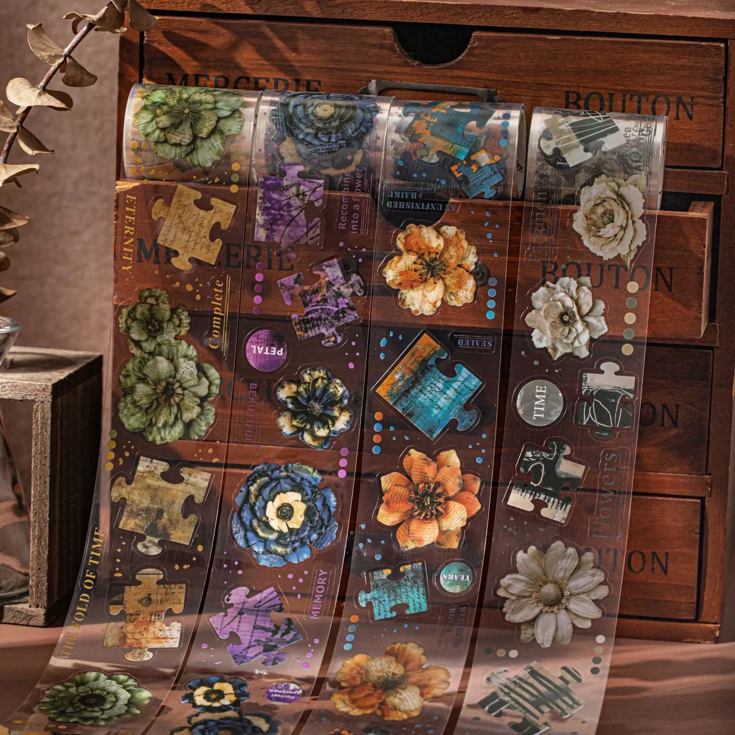 빈티지 플라워 섀도우 프래그먼트 시리즈 PET 테이프, 스크랩북킹, 저널링, ..