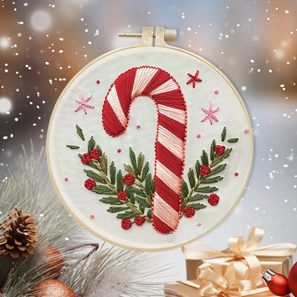 Christmas Embroidery Kit for Beginners with Hoop
